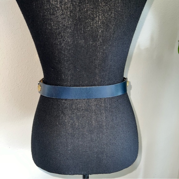 ESCADA St. Michael Collaboration Navy Blue Leather Gold Tone Hardware VTG Belt main image 5